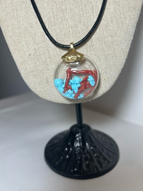 Ras-du-cou ampoule corail et turquoise