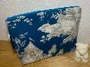 Grande pochette Toile de Jouy bleue turquoise – 29 cm