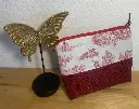 Pochette élégante en toile de Jouy et similicuir rouge 