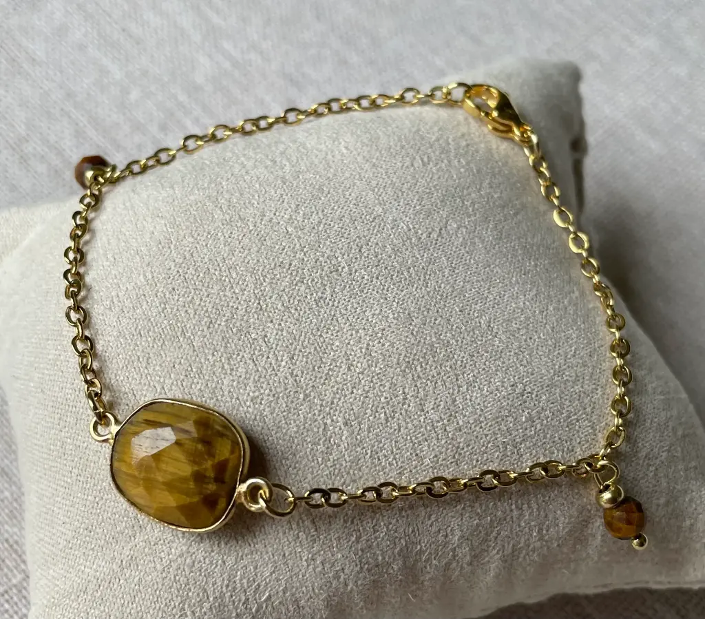 Bracelets chaîne acier inoxydable et pierre naturelle sertie + perles facettées