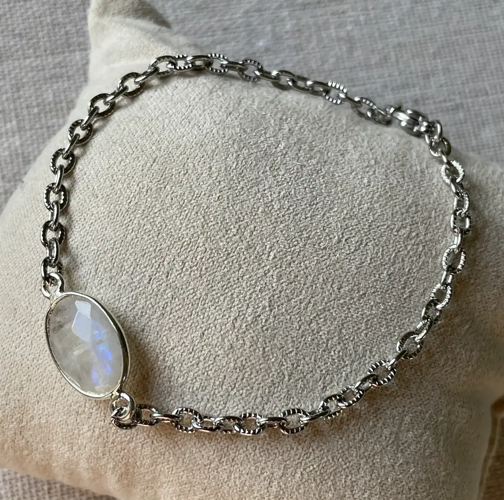 Bracelets argentés avec chaîne en acier inoxydable et pierres serties laiton argenté