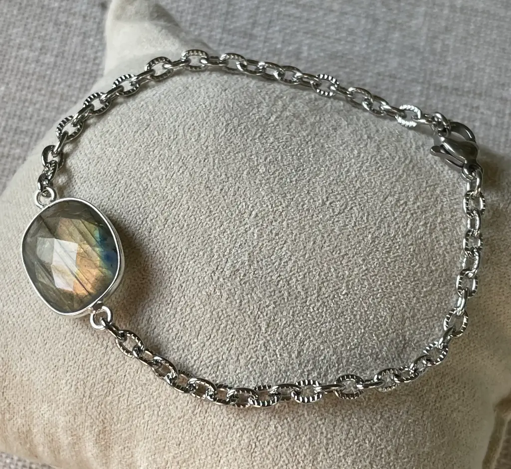 Bracelets argentés avec chaîne en acier inoxydable et pierres serties laiton argenté