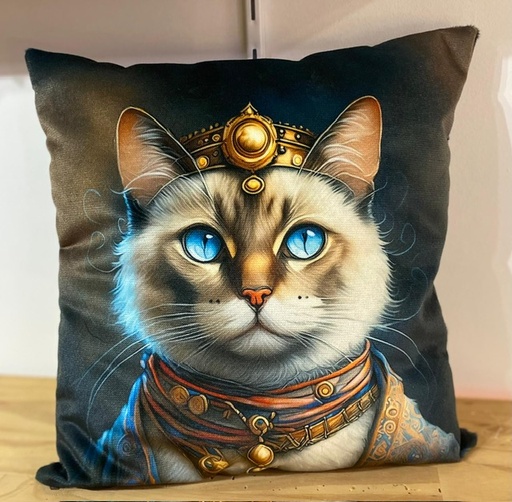 Coussin chat en velours avec impression numérique – 38x38cm, fait main 