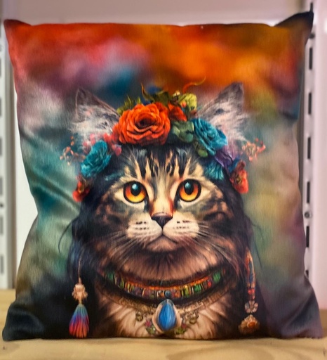 Coussin chat en velours avec impression numérique – 32x32cm, fait main 