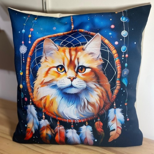 Coussin chat imperméable avec impression numérique et velours -38x38cm