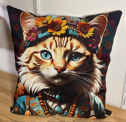 Coussin chat imperméable avec impression numérique et velours -38x38cm