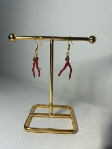 Boucles d'oreilles plaqué or avec branche de corail - Pièce unique