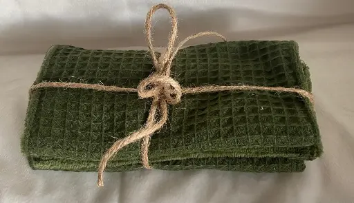 Lot de 2 essuie-tout réutilisables - 29x20 cm - Tissu  nid d'abeille et éponge de bambou couleur kaki 