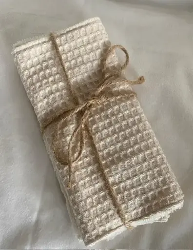 Lot de 2 essuie-tout réutilisables - 29x20 cm - Tissu  nid d'abeille et éponge de bambou couleur crème