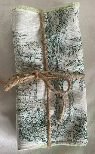Lot de 2 essuie-tout réutilisables - 29x20 cm - Tissu toile de jouy et éponge de bambou vert 