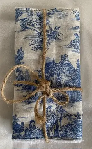 Lot de 2 essuie-tout réutilisables - 29x20 cm - Tissu  toile de jouy bleu et éponge de bambou 