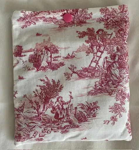 Lot de 7 lingettes démaquillantes imprimées Toile de Jouy rouge et éponge de bambou