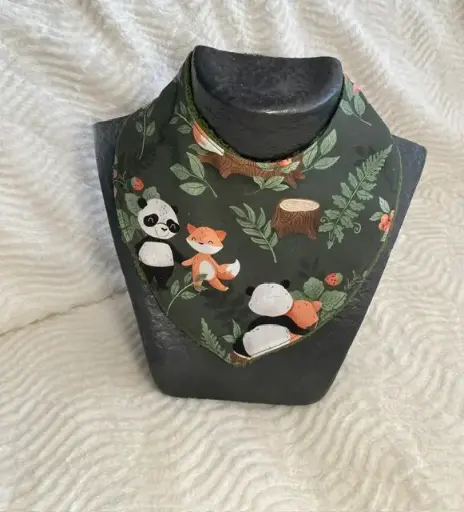 Bavoir bandana naissance à 1 an - Tissu imprimé panda et renard et éponge de bambou
