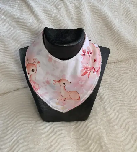 Bavoir bandana naissance à 1 an - Tissu imprimé biche et éponge de bambou