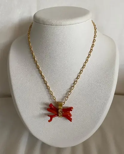 Ras du cou chaîne plaqué or avec gros fagot de corail - 43 cm