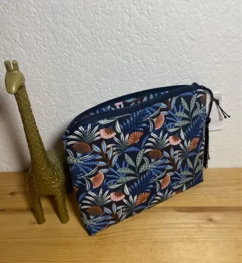 Petite pochette imprimée fleuri tropical bleu – 17 cm