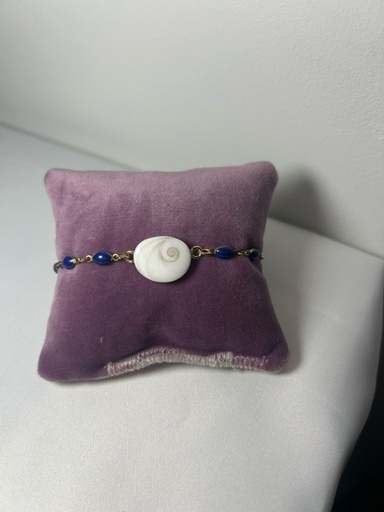 Bracelet en acier inoxydable avec petites perles bleues en céramique et œil de Sainte Lucie ~20cm