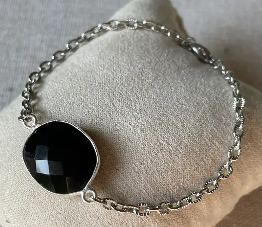 Bracelets argentés avec chaîne en acier inoxydable et pierres serties laiton argenté