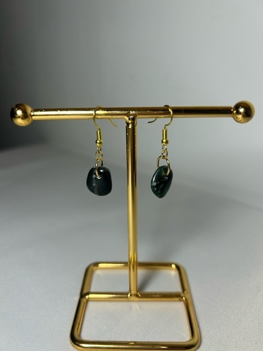 Boucles d'oreilles plaqué or avec galet de serpentine de Corse ~4cm