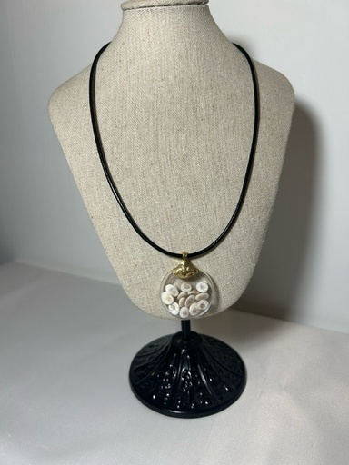 Ras du cou en cordon cuir avec fermoir plaqué or et pendentif ampoule avec œil de Sainte Lucie ~43cm